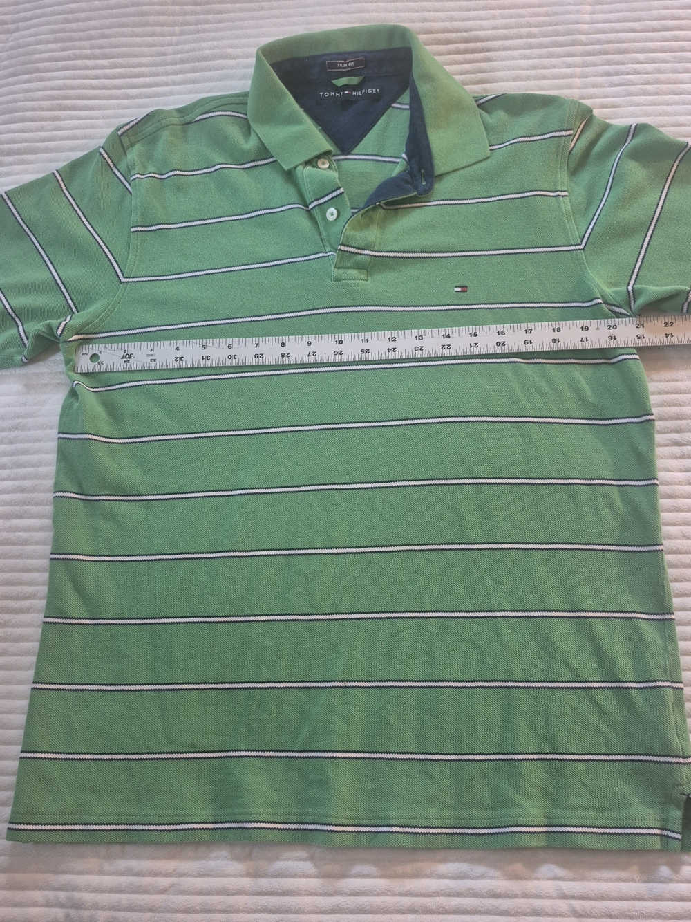 Tommy Hilfiger Men’s Green Striped Cotton Polo Shirt